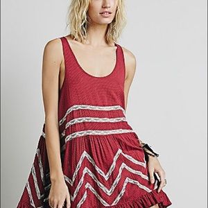 Free People Red Voile & Lace Trapeze Slip XS